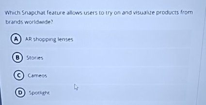  Which Snapchat feature allows users to try on and visualize products