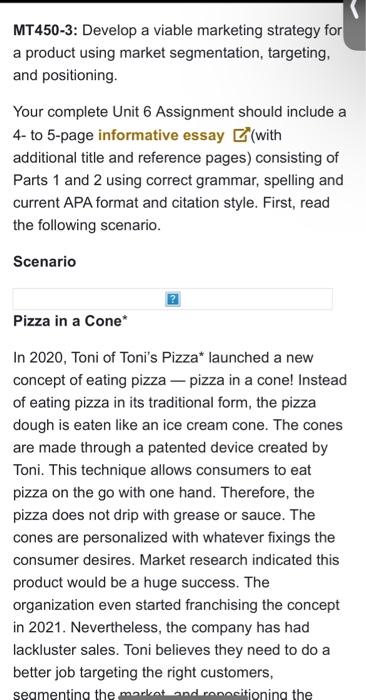  PLZ DO PART 1 and 2!! MT450-3: Develop a viable marketing