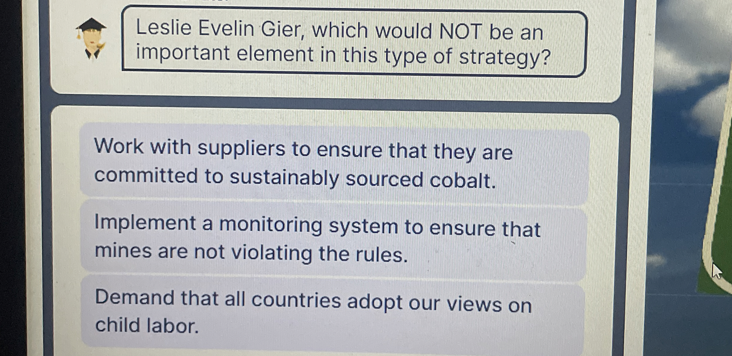  Leslie Evelin Gier, which would NOT be an important element in