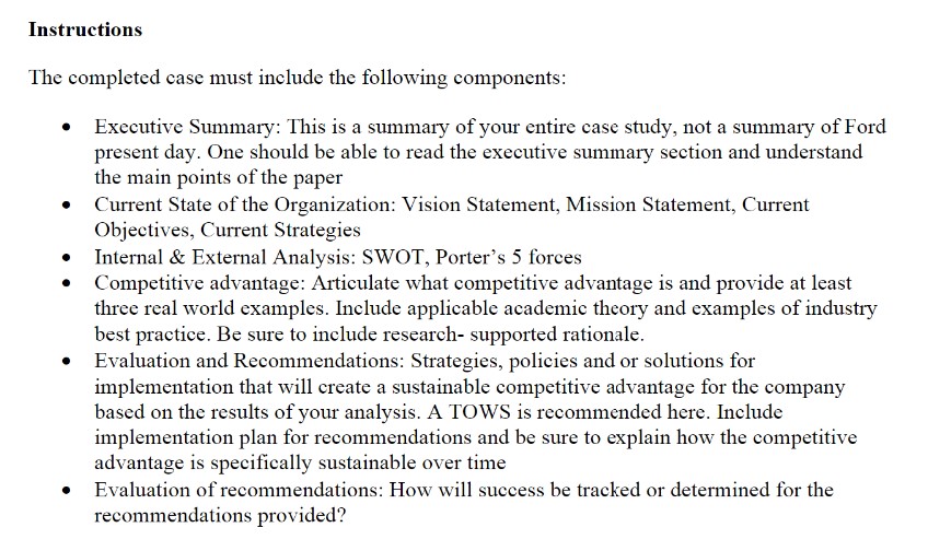 solutions for Ford that will create sustainable competitive advantage for the company.