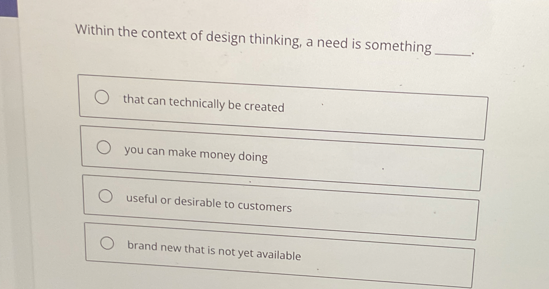  Within the context of design thinking, a need is something that