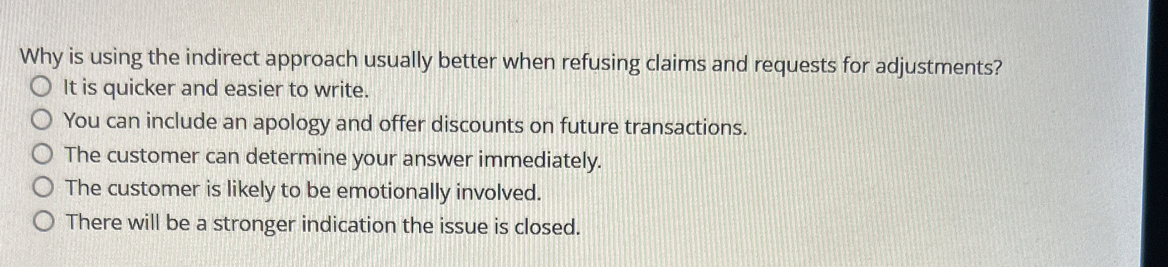  Why is using the indirect approach usually better when refusing claims
