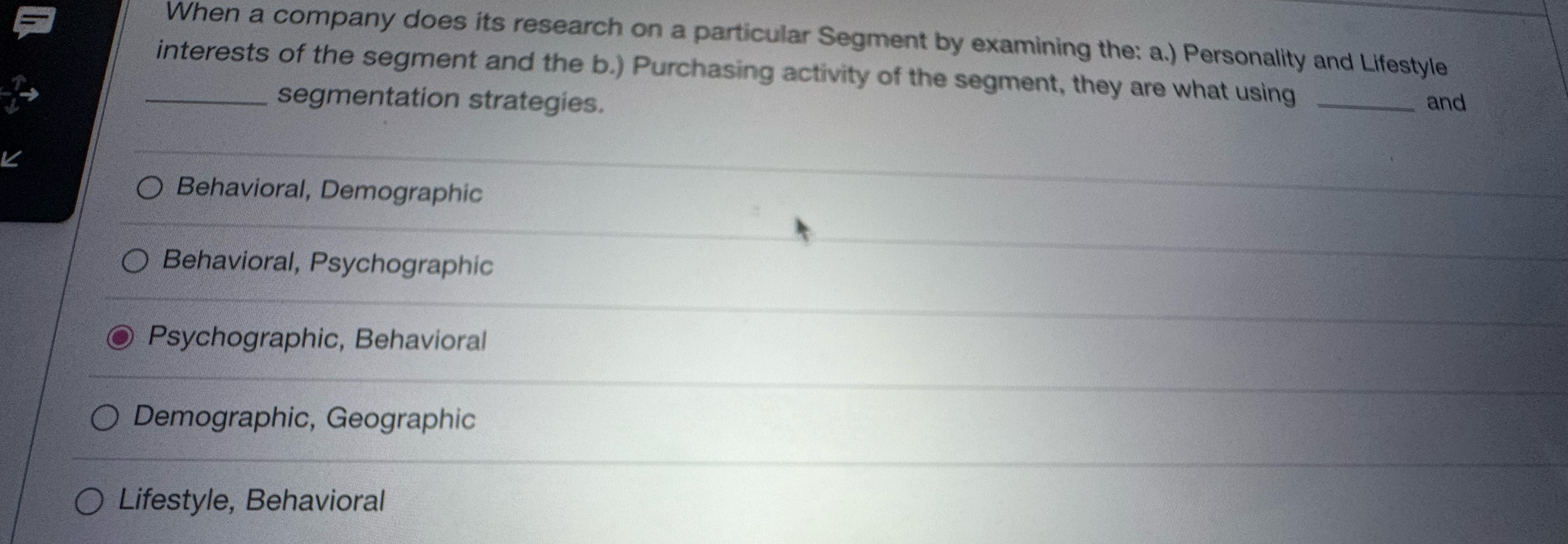  When a company does its research on a particular Segment by