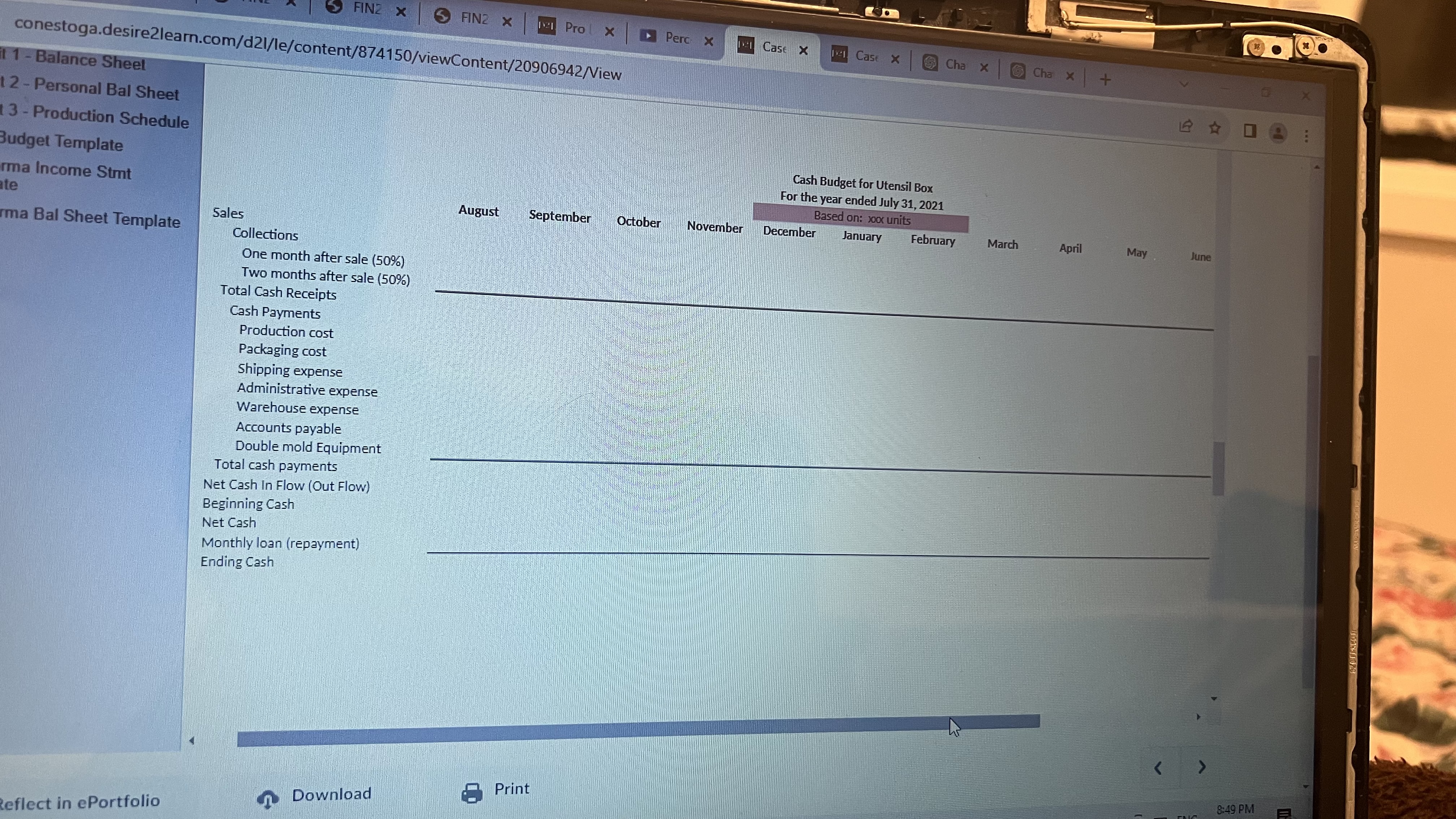 'Equity' ! B2:84) | 3. Cash Budget: Cash Management Package An Create