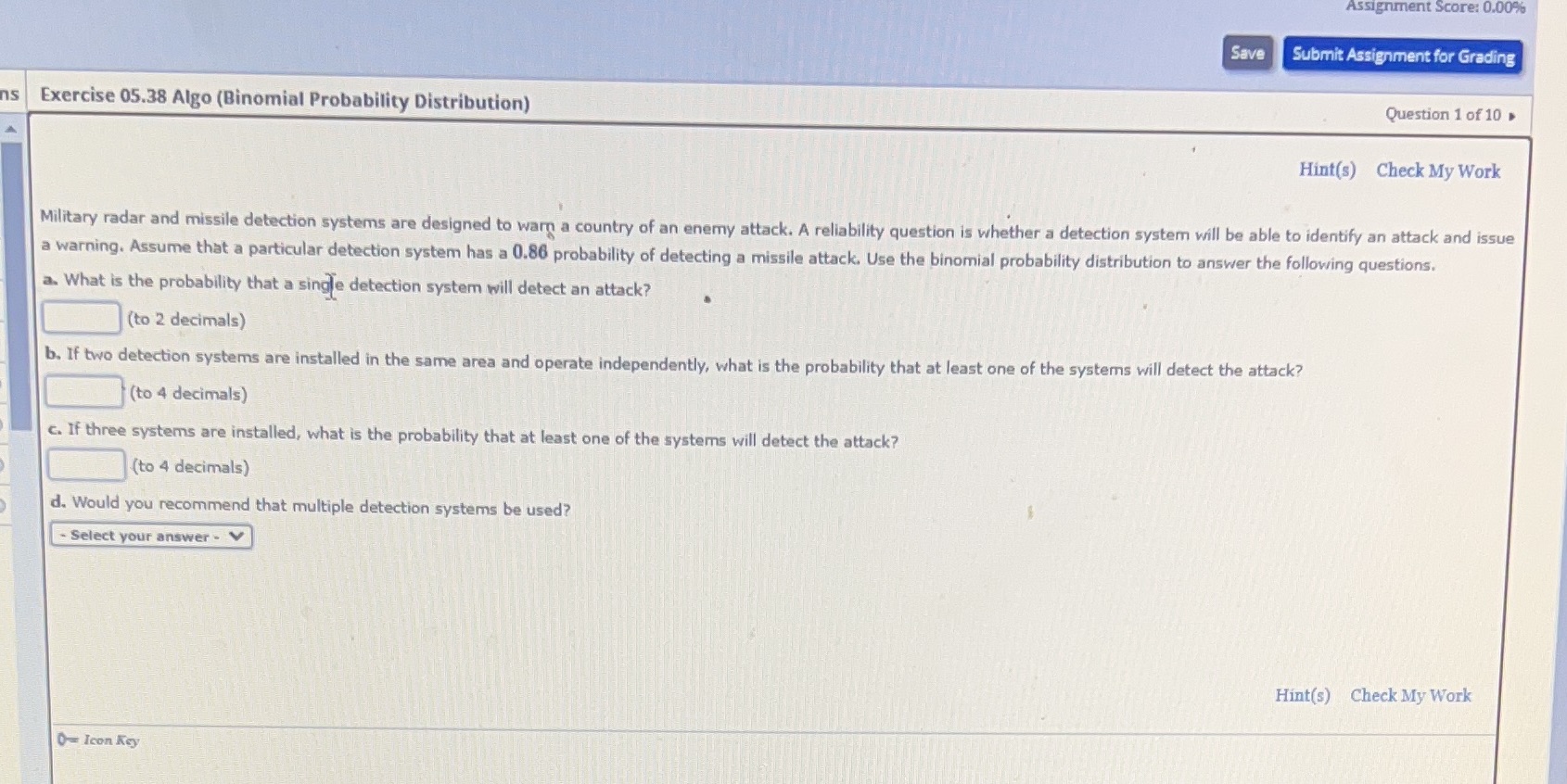  Assignment Score: 0.00% Save Submit Assignment for Grading ns Exercise 05.38