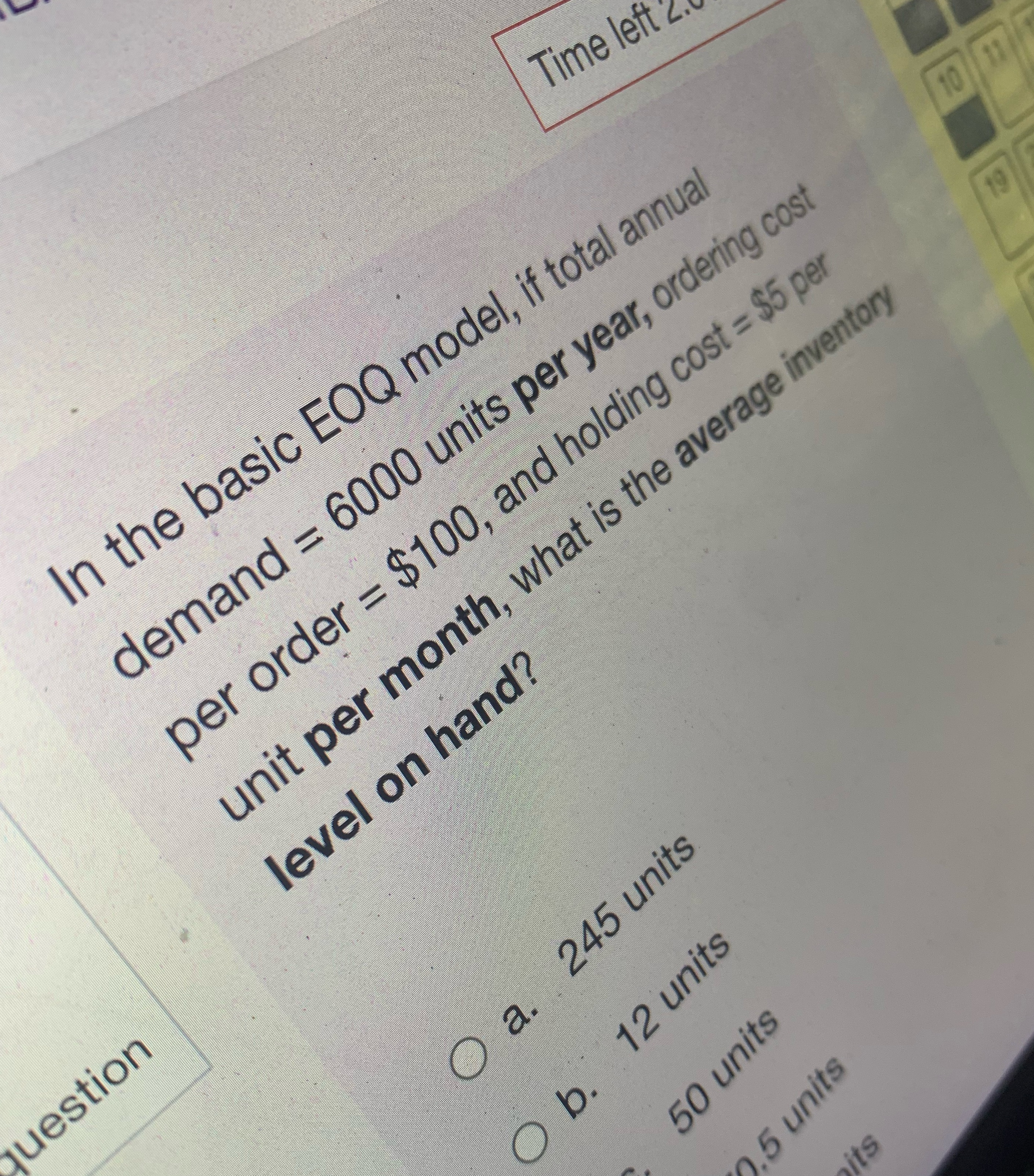 A: 245B. 12C. 50D. 70.5 E. 300 Time left & In the