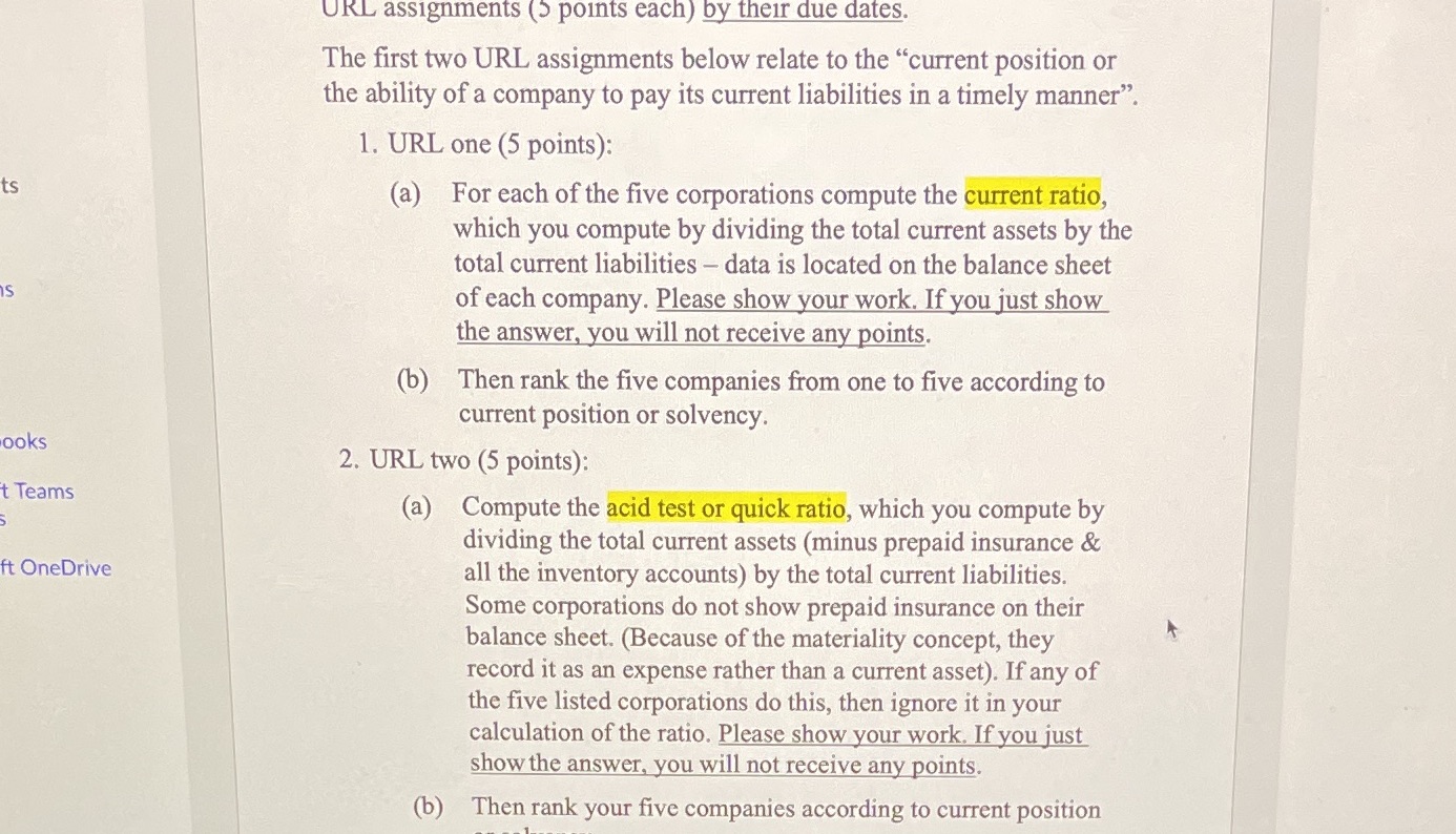  URL assignments (5 points each) by their due dates. The first