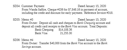 SD34: Customer Payment Dated January 15, 2020 From Wanda Saffire, Cheque