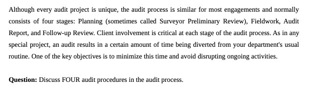  Although every audit project is unique, the audit process is similar