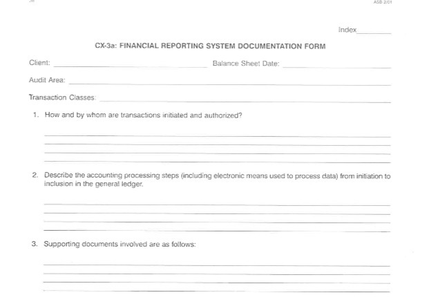  Index CX-32: FINANCIAL REPORTING SYSTEM DOCUMENTATION FORM Client: Balance Sheet Date: