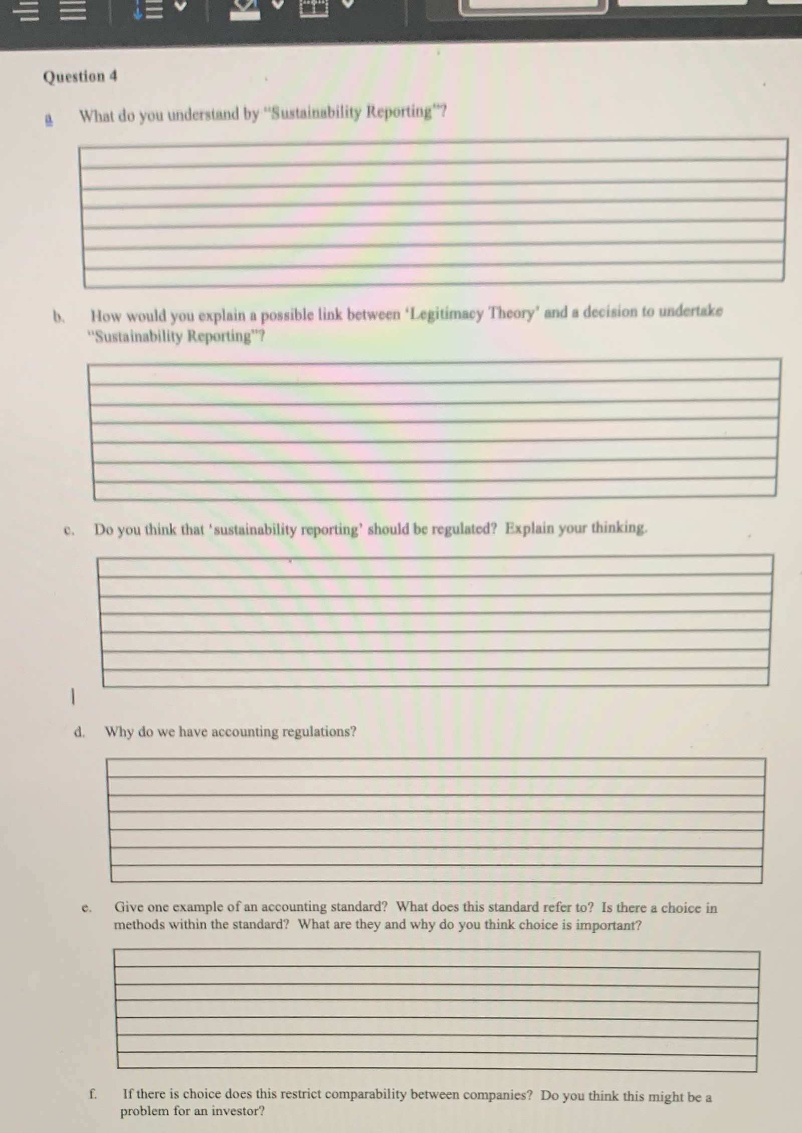 Question 4 a What do you understand by "Sustainability Reporting"? b.