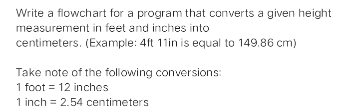 Hello please help me to make flowchart about that converts feet and