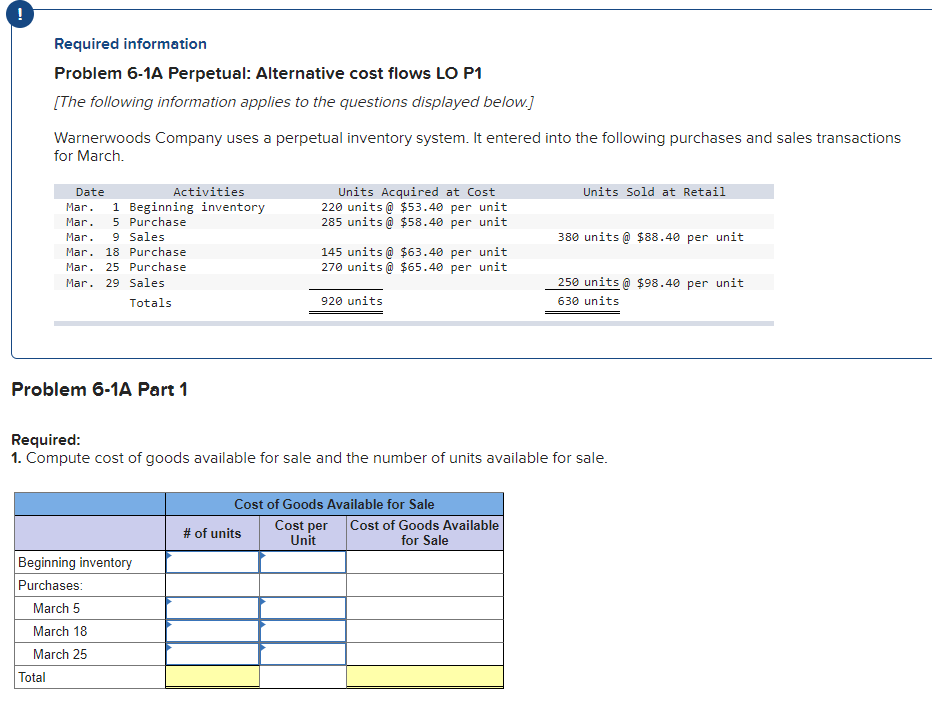  Required information Problem 6-1.4 Perpetual: Alternative cost flows L0 P1 lTne
