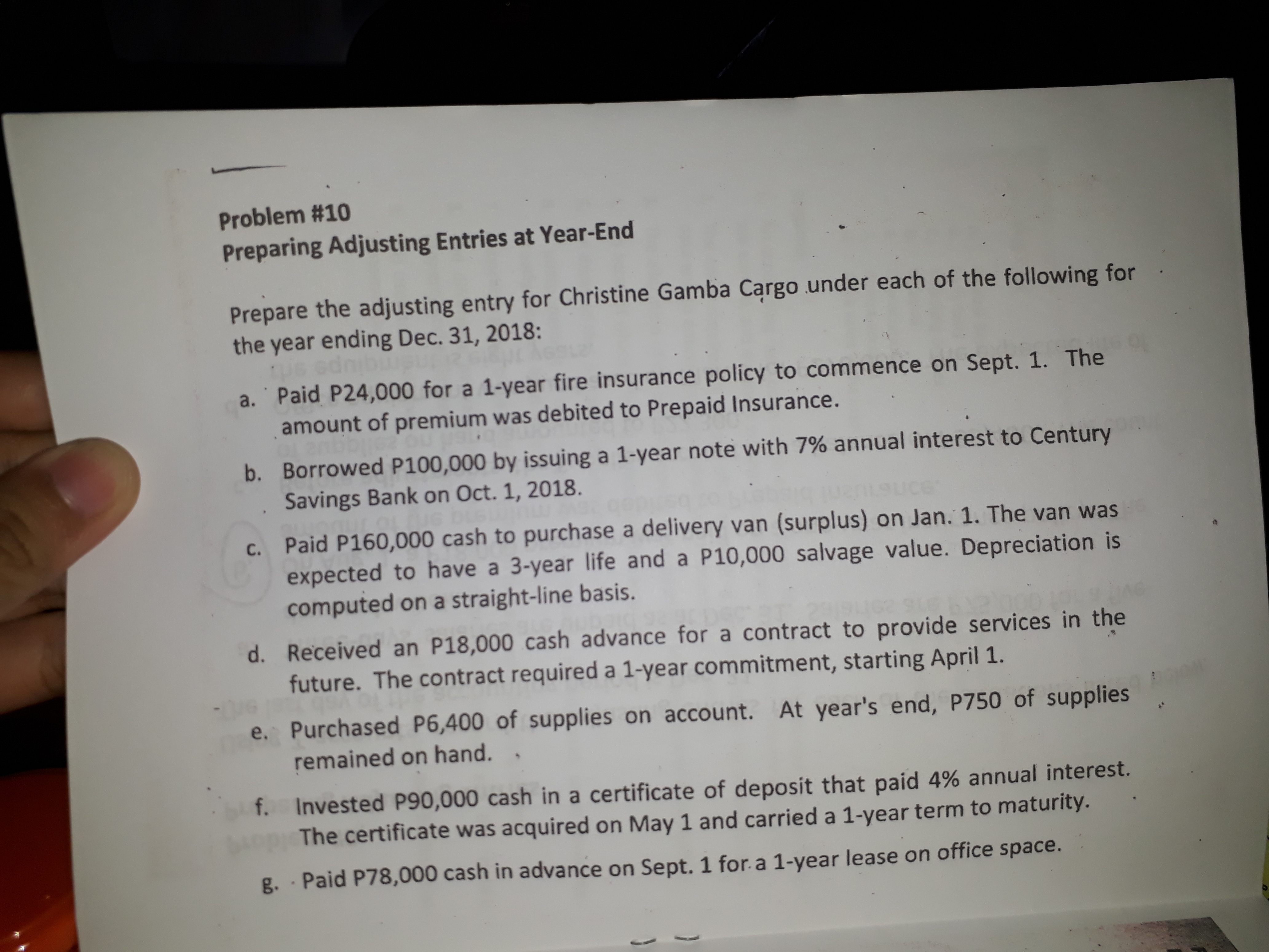 Answer the ff question and kindly explain. Problem #10 Preparing Adjusting Entries