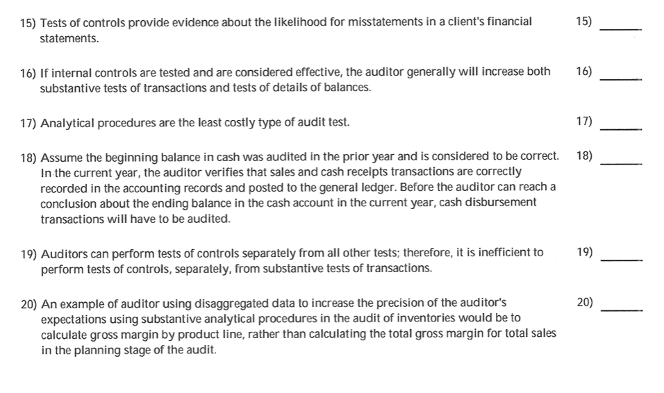 auditor does not need to perform substantive 11) test of balances to