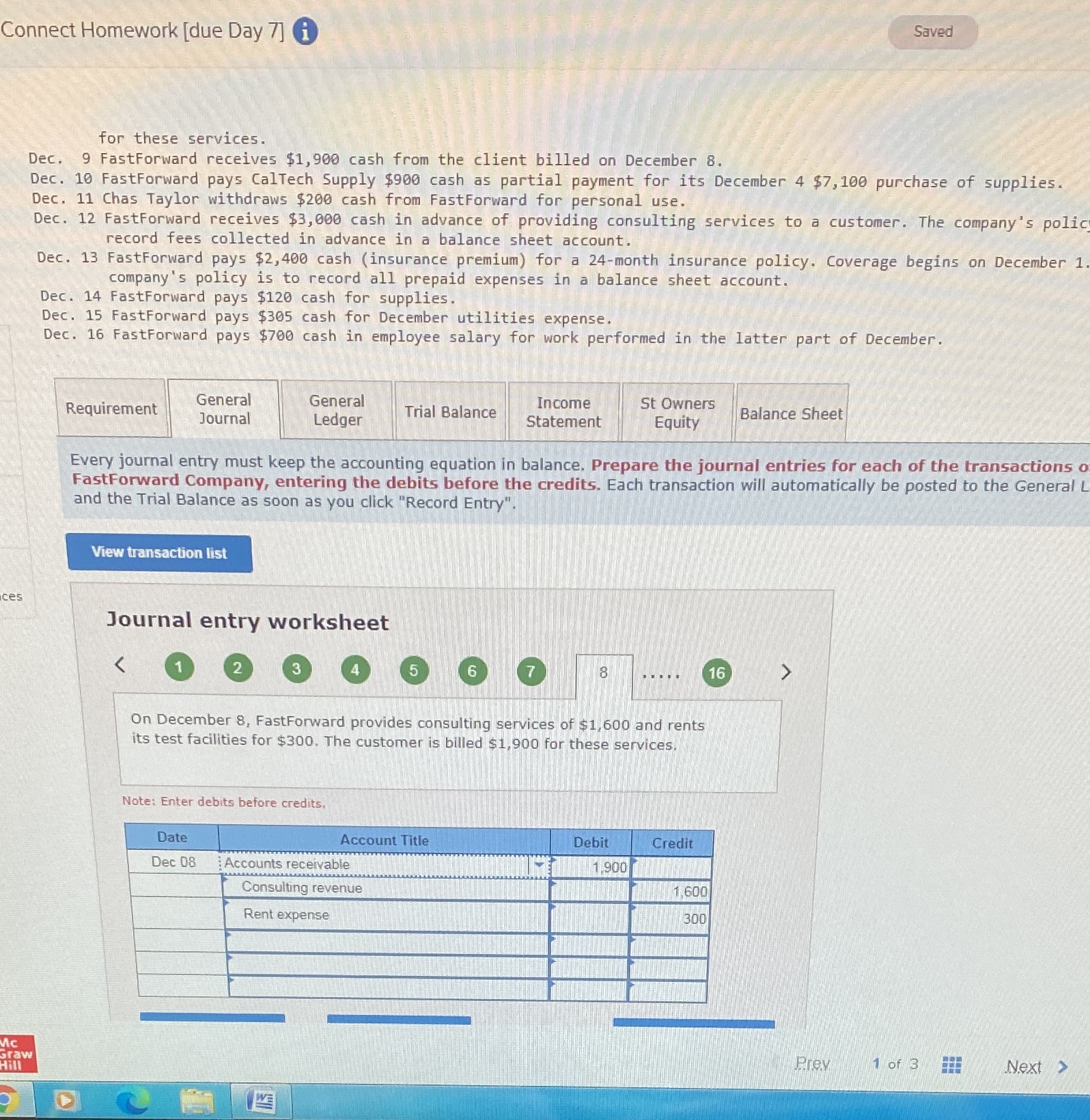 Need help on the date Dec 08 Connect Homework [due Day 7]