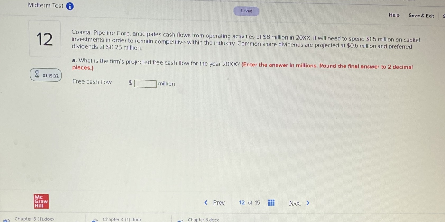  Midterm Test i Saved Help Save & Exit 12 Coastal Pipeline