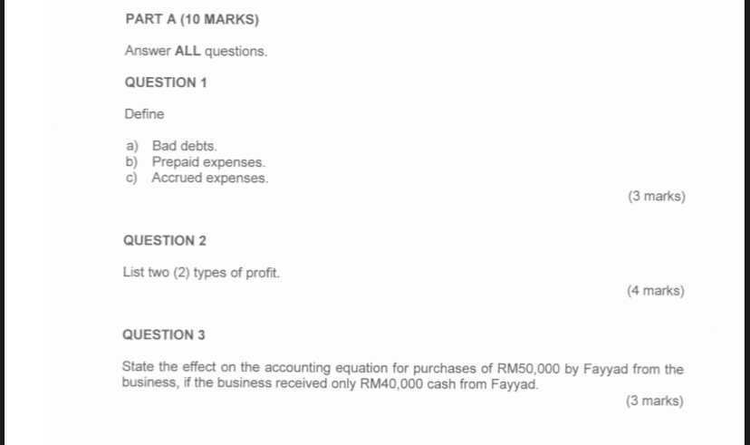  PART A (10 MARKS) Answer ALL questions. QUESTION 1 Define a)