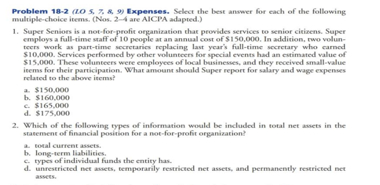  Problem 18-2 (10 5, 7, 8, 9) Expenses. Select the best