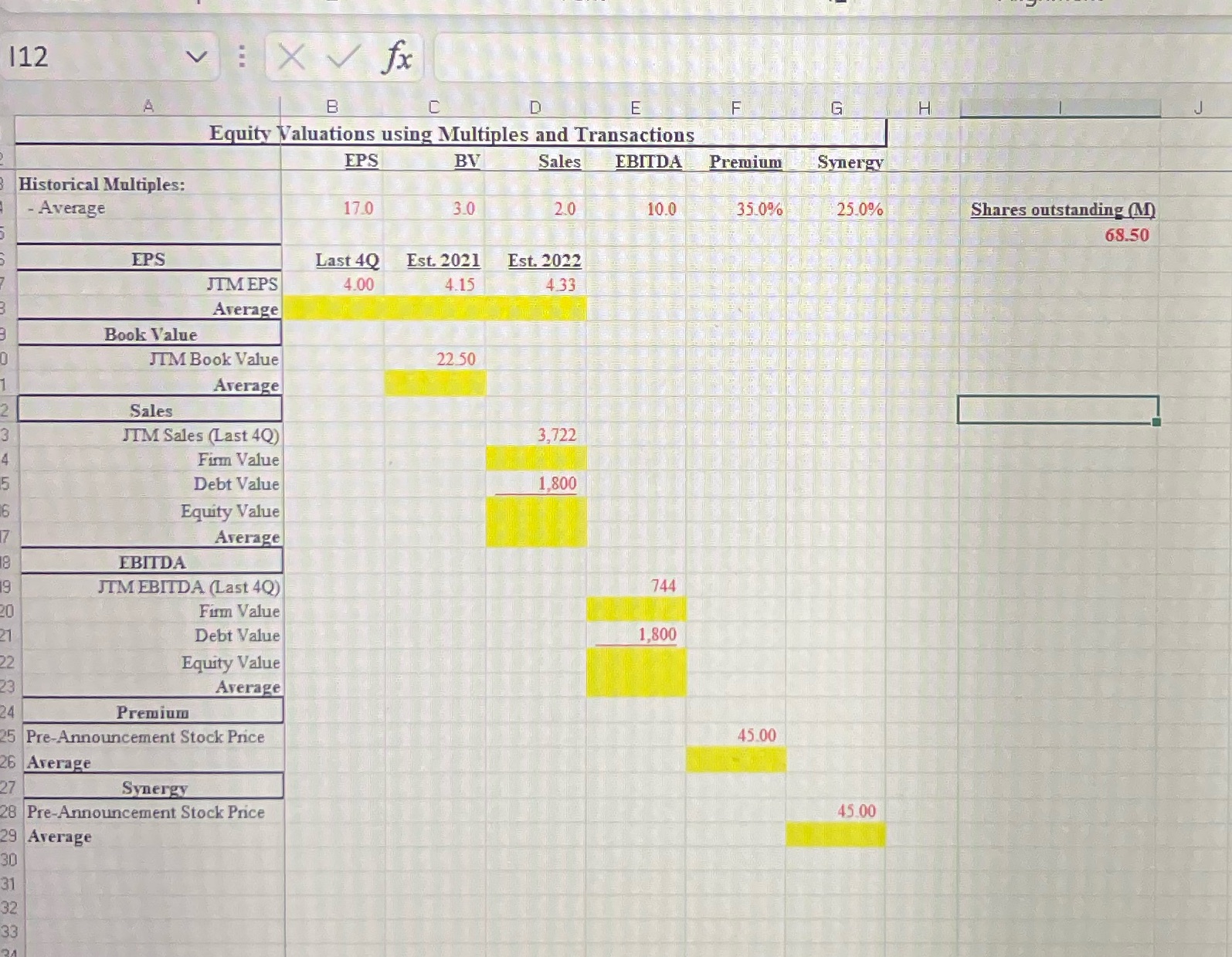Fill out blank yellow sections. Include formulas. 112 v : X V