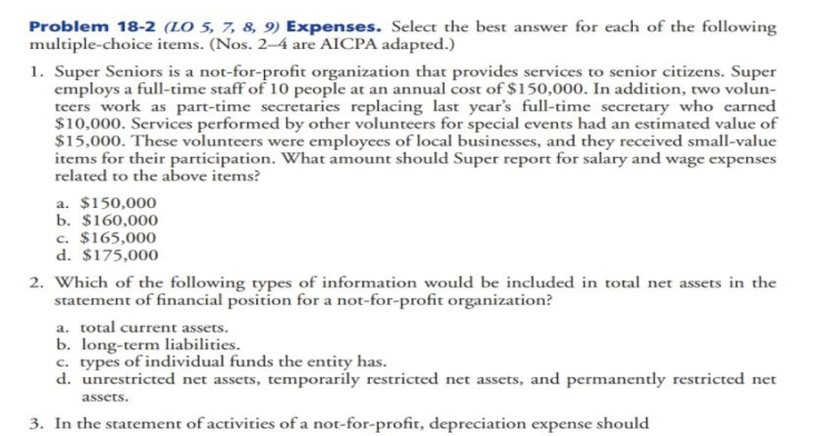  Problem 18-2 (10 5, 7, 8, 9) Expenses. Select the best