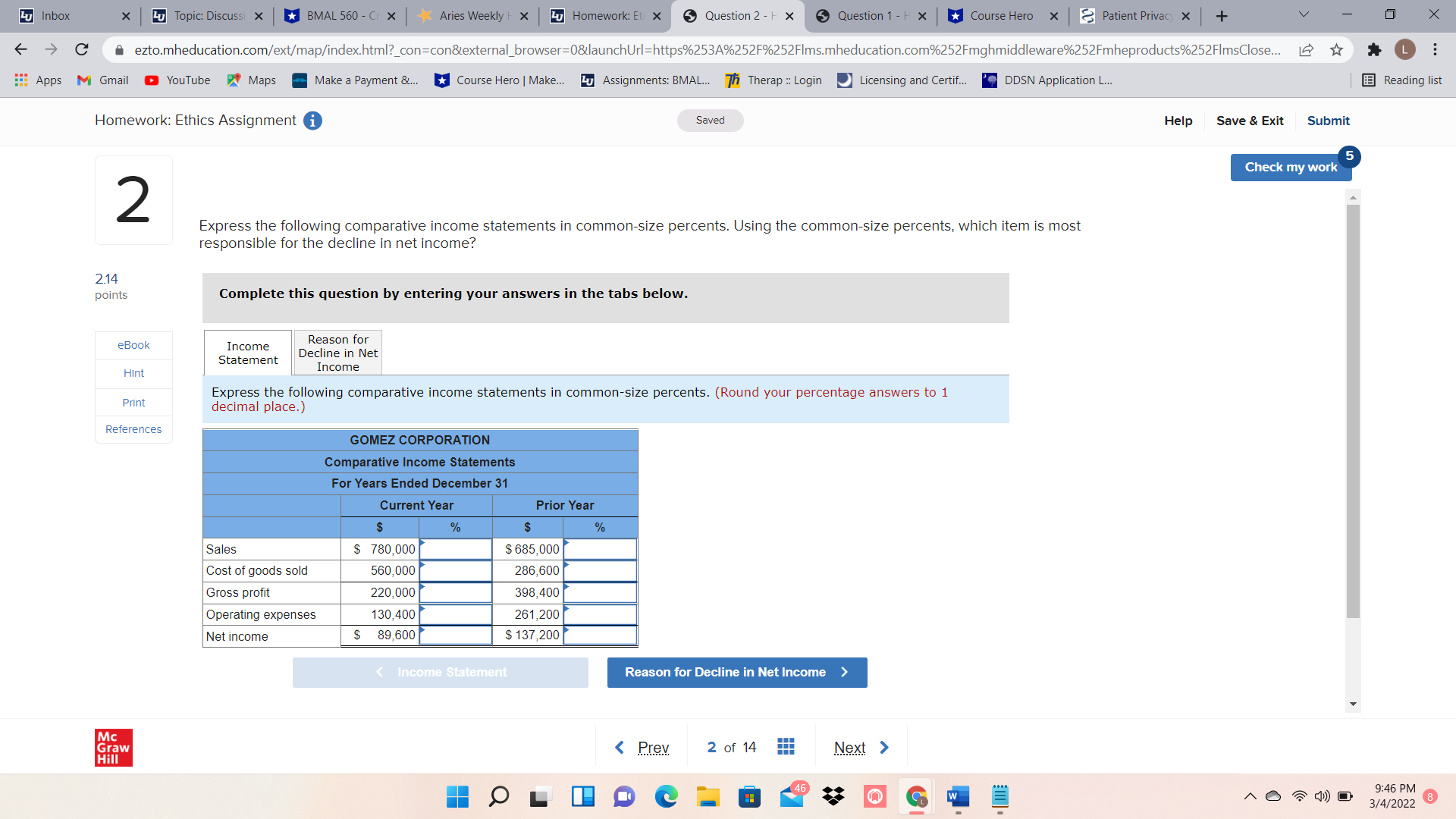  Lu Inbox X Lu Topic: Discussi X * BMAL 560 -