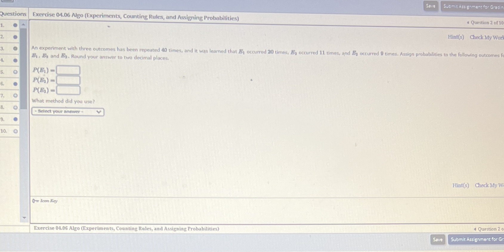  Save Submit Assignment for Gradin Questions Exercise 04.06 Algo (Experiments, Counting