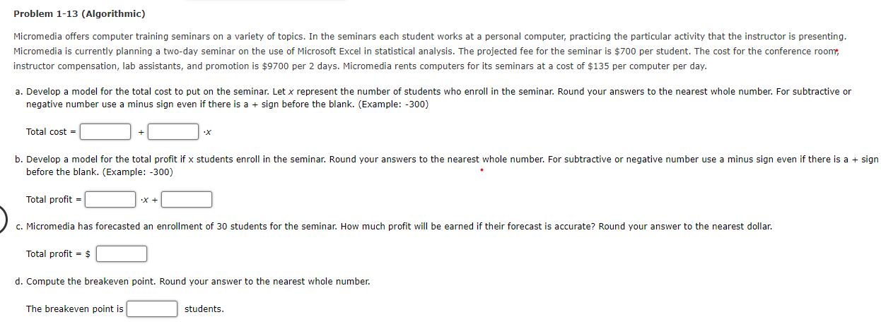  See Image for questionProblem 1-13(Algorithmic) instructor compensation, lab assistants, and promotion