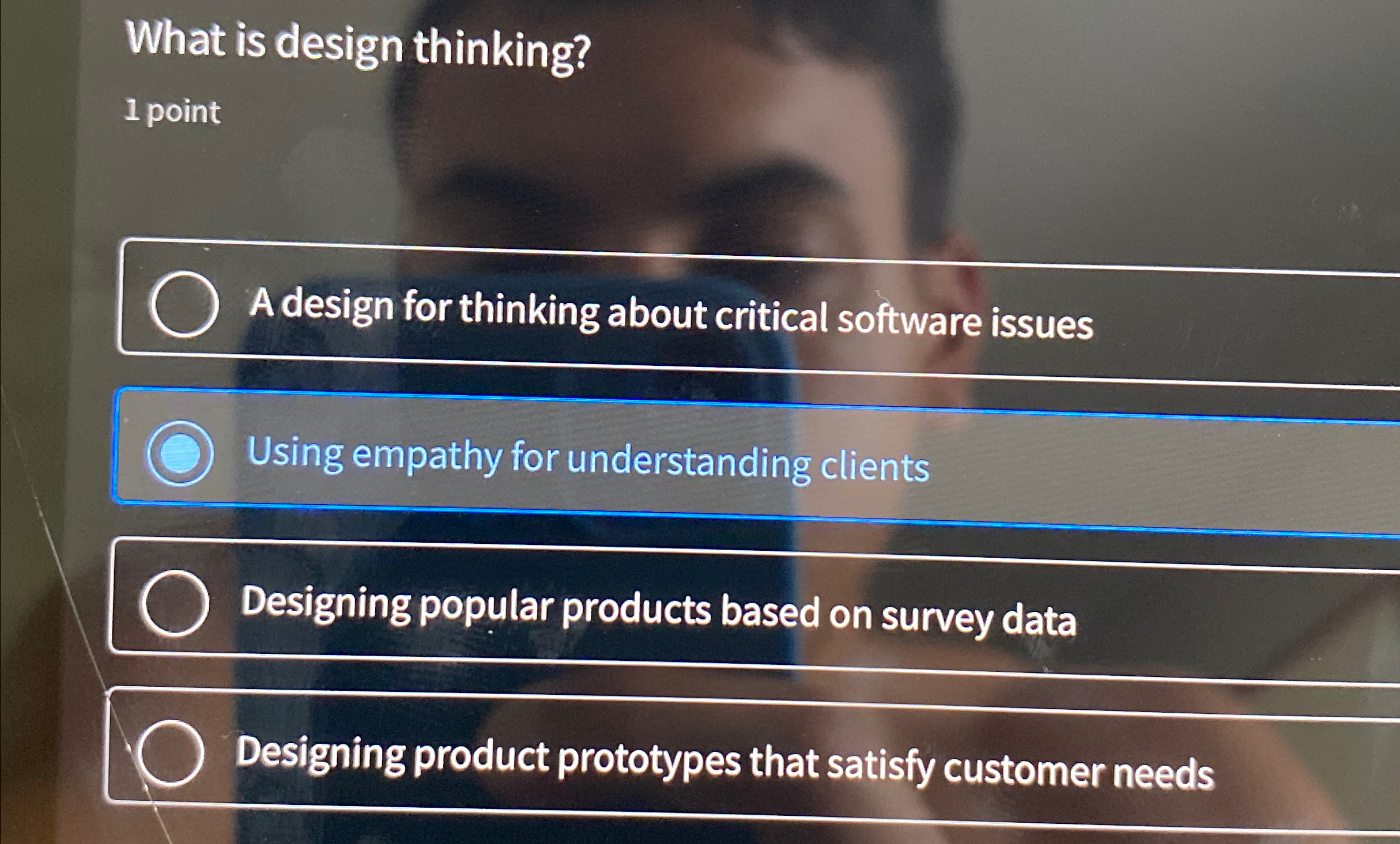  What is design thinking? 1 point A design for thinking about