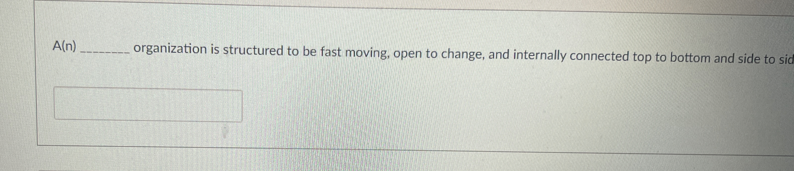  A(n) organization is structured to be fast moving, open to change,