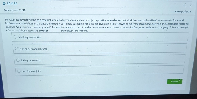  Total points: 2125 Tomasz recently left his job as a research