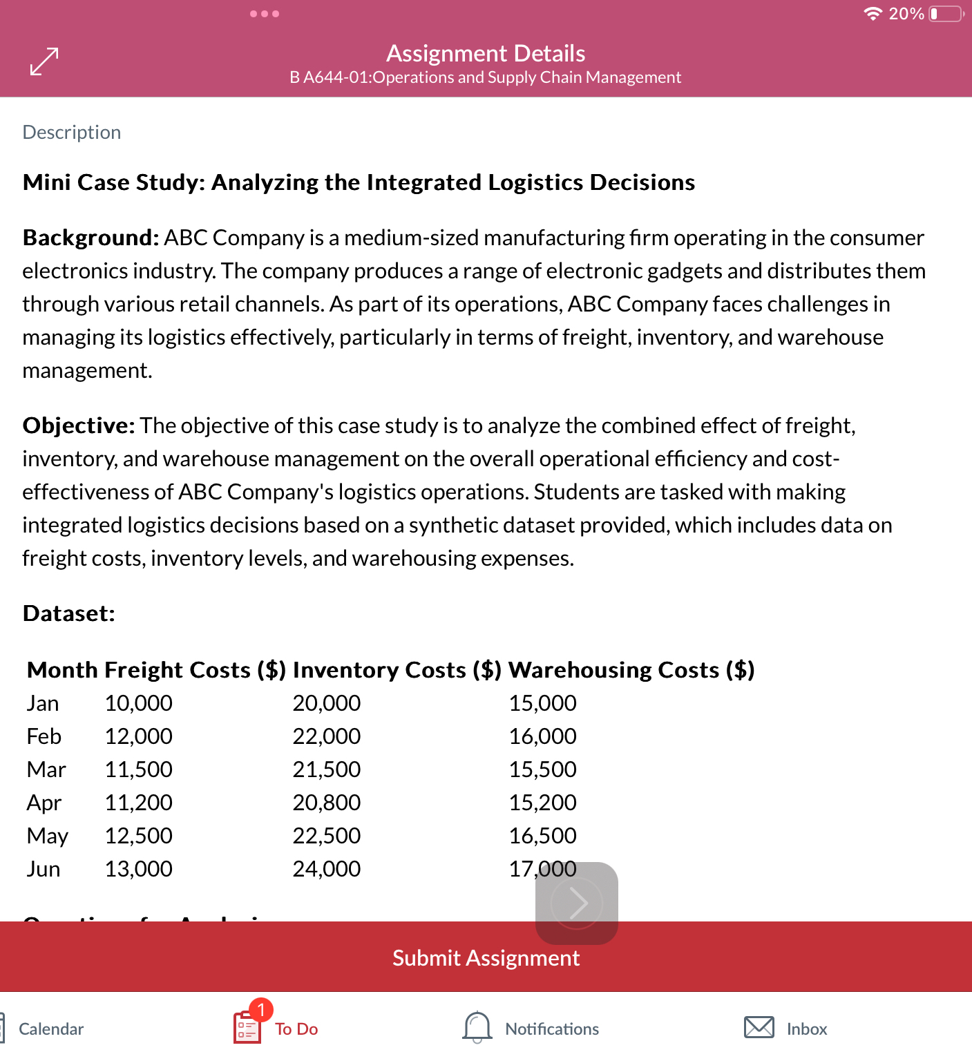  sdfg 20% C Assignment Details B A644-01:Operations and Supply Chain Management