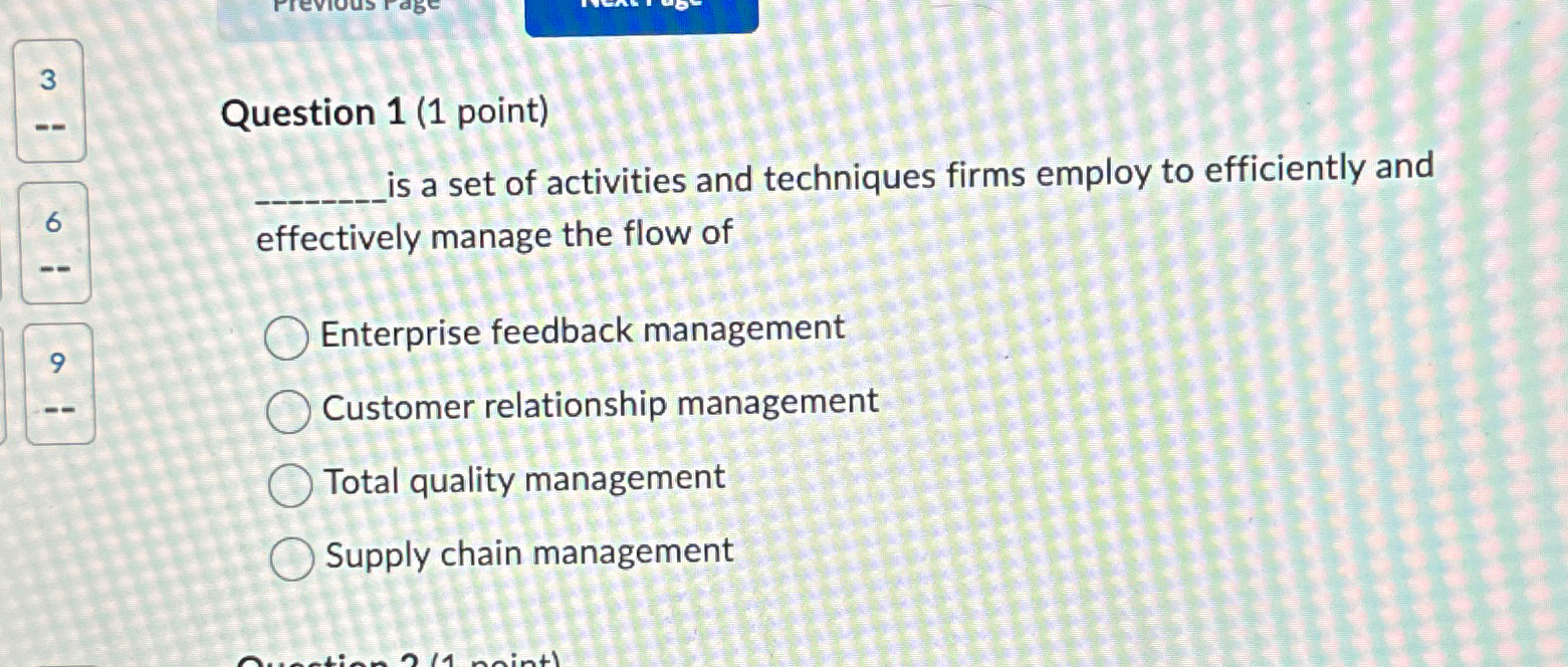  3 Question 1(1 point) is a set of activities and techniques