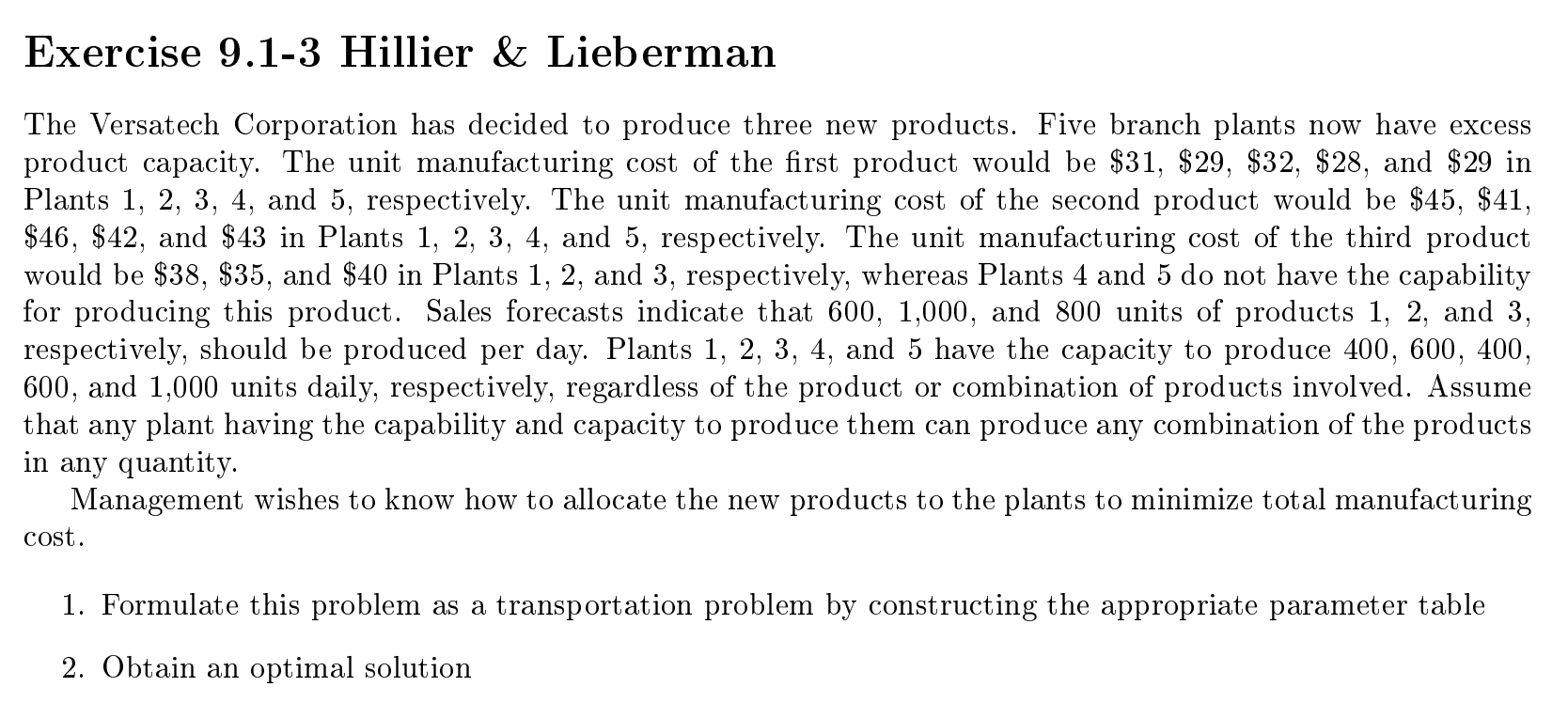  Exercise 9.1-3 Hillier & Lieberman The Versatech Corporation has decided to