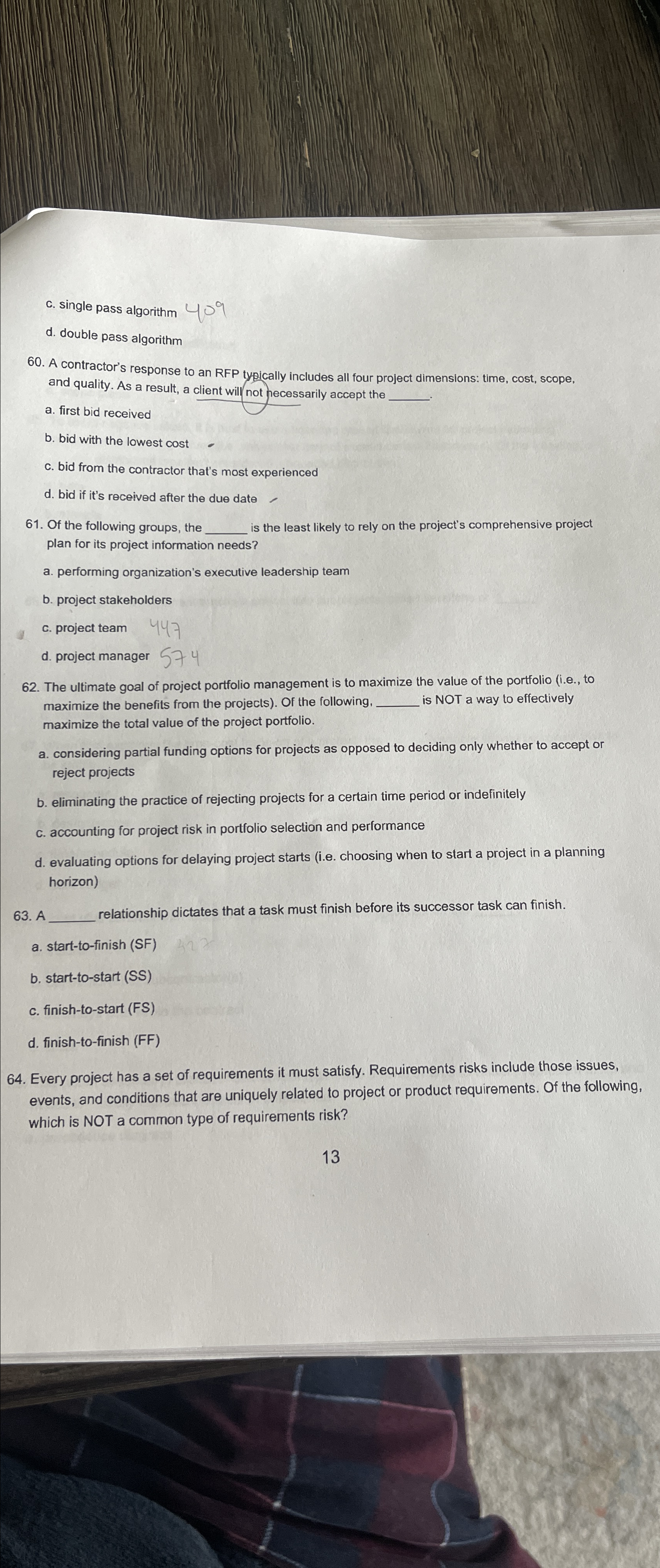  c. single pass algorithm d. double pass algorithm 60. A contractor's