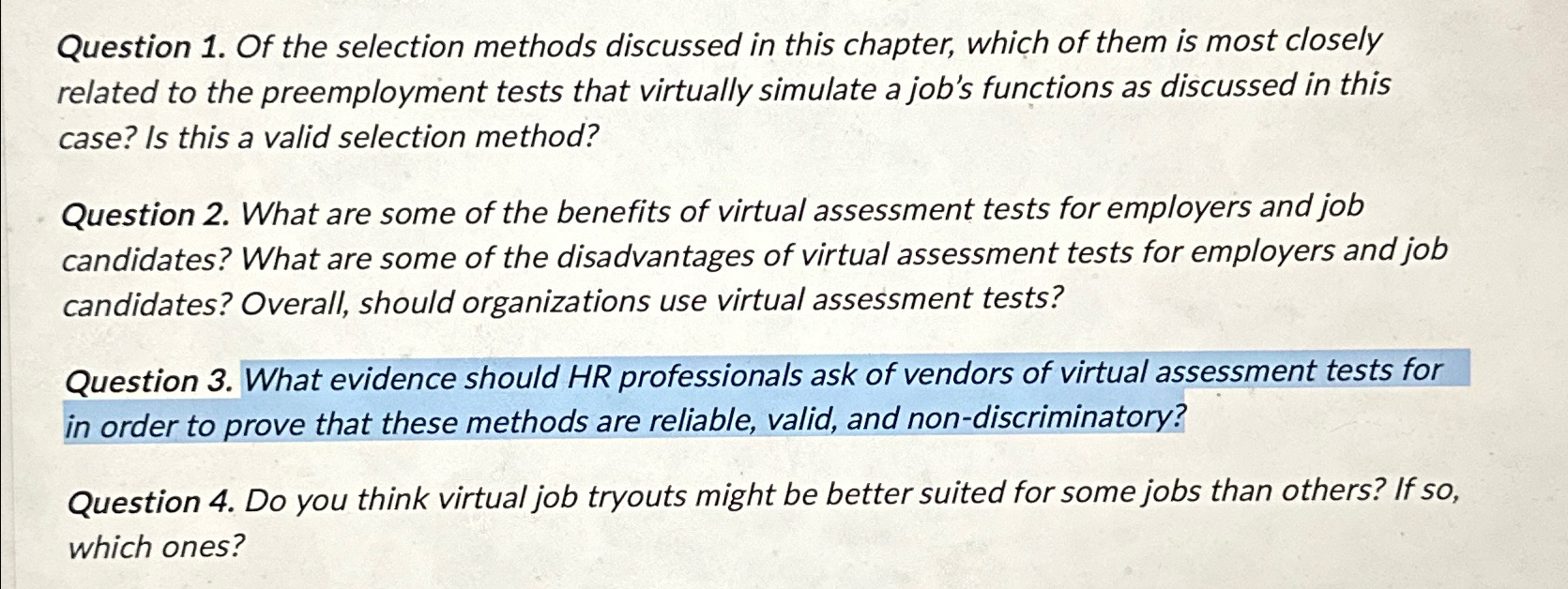  Question 1. Of the selection methods discussed in this chapter, which