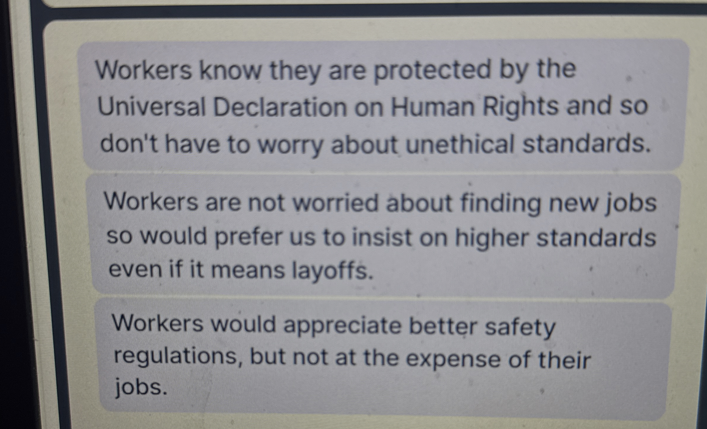  Workers know they are protected by the Universal Declaration on Human