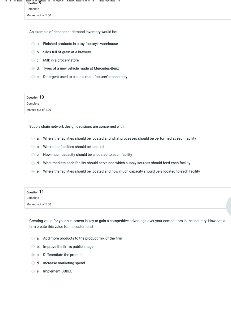  An example of dependent demand inventory would be: a. Finished products