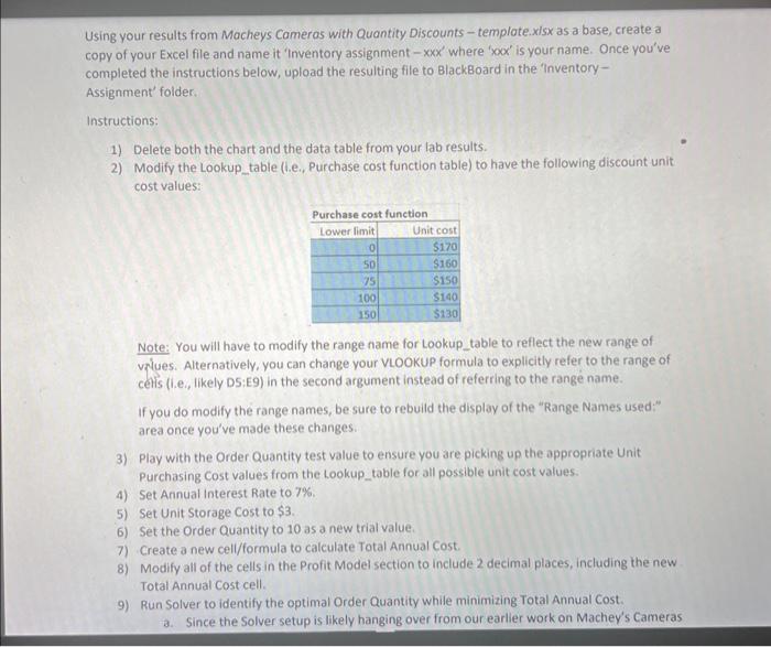  Using your results from Macheys Cameros with Quantity Discounts - templote.xisx