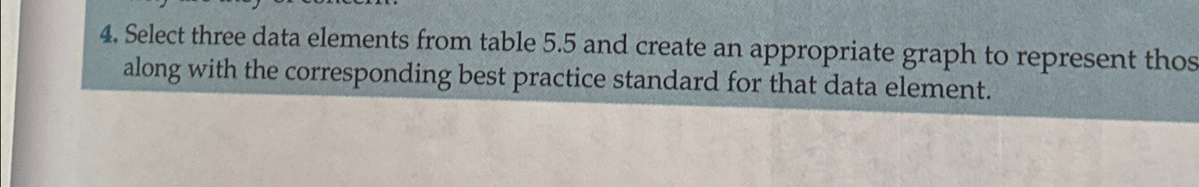  Select three data elements from table 5.5 and create an appropriate