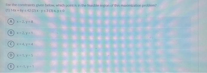  For the constraints given below, which point is in the feasible