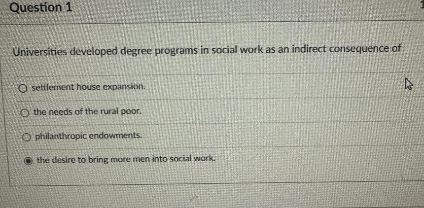  Question 1 Universities developed degree programs in social work as an