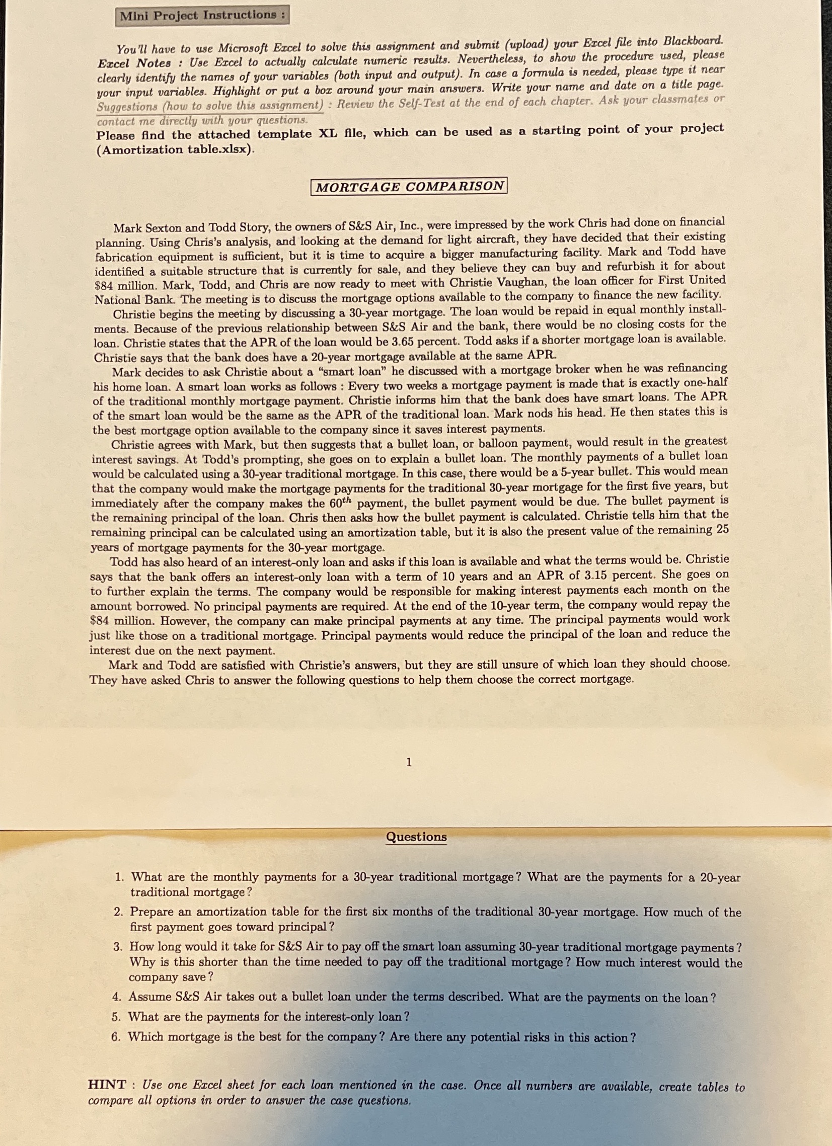 Mini Project Instructions : You'll have to use Microsoft Excel to