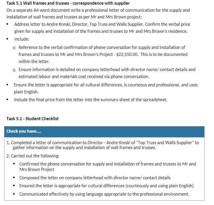  Task 5.1 Wall frames and trusses - correspondence with supplier On