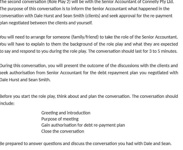 The second conversation [Role Play 2} will be with the Senior