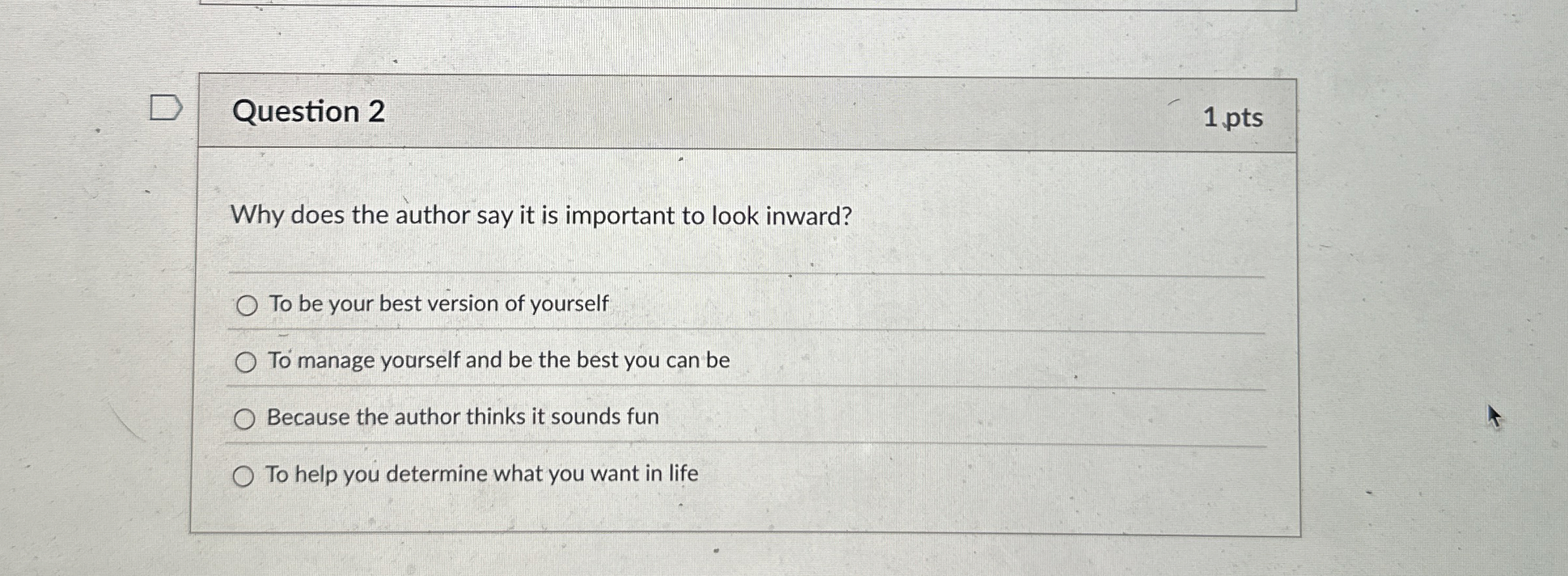  Question 2 1 pts Why does the author say it is