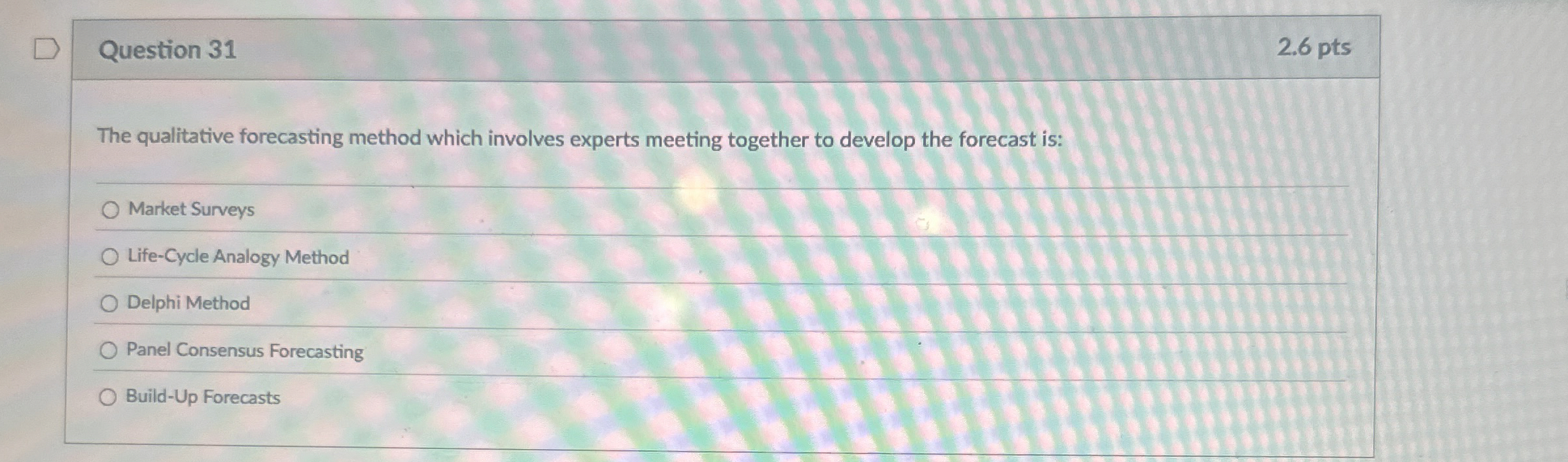  Question 31 The qualitative forecasting method which involves experts meeting together