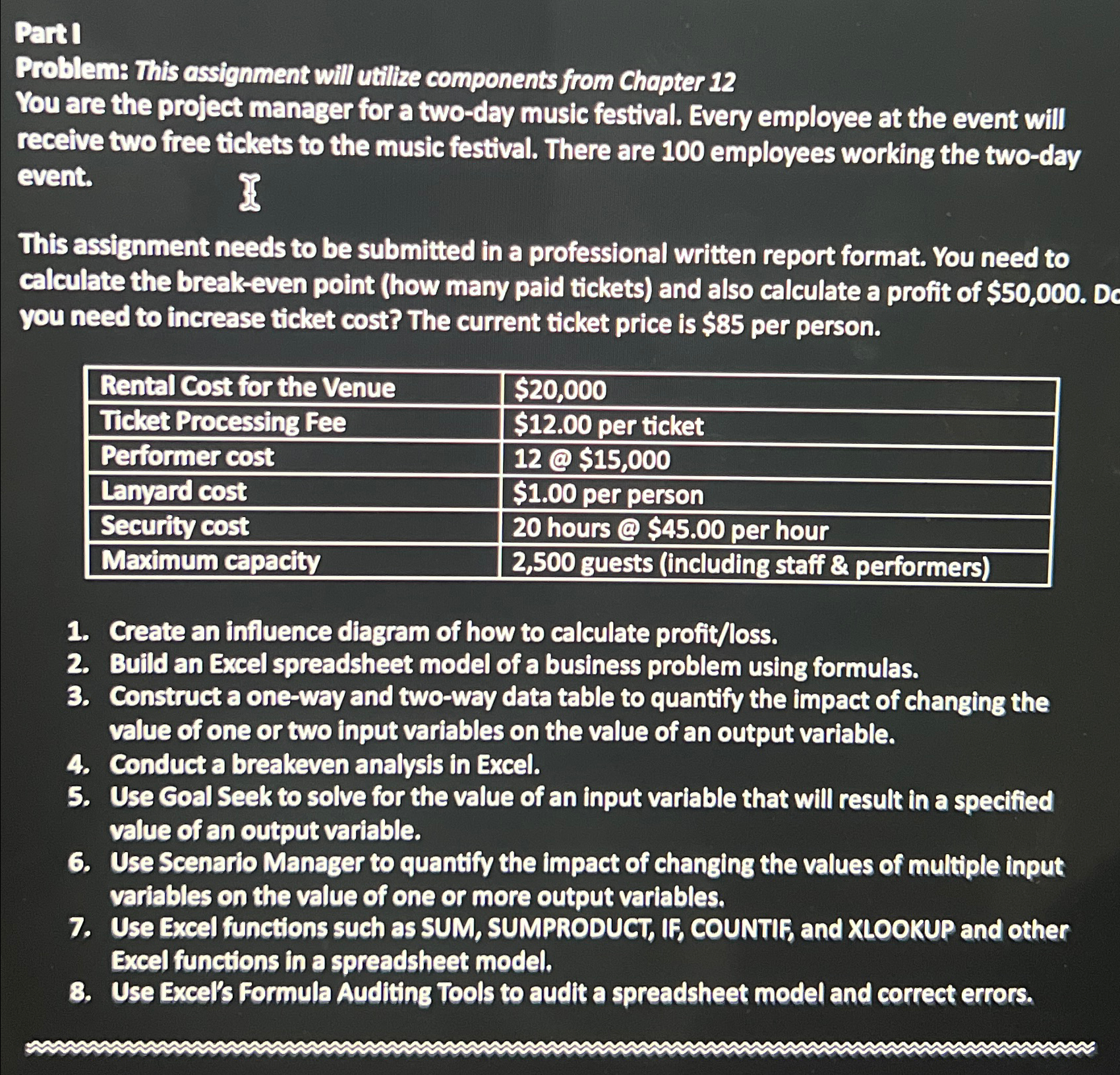  PartI Problem: This assignment will utilize components from Chapter 12 You