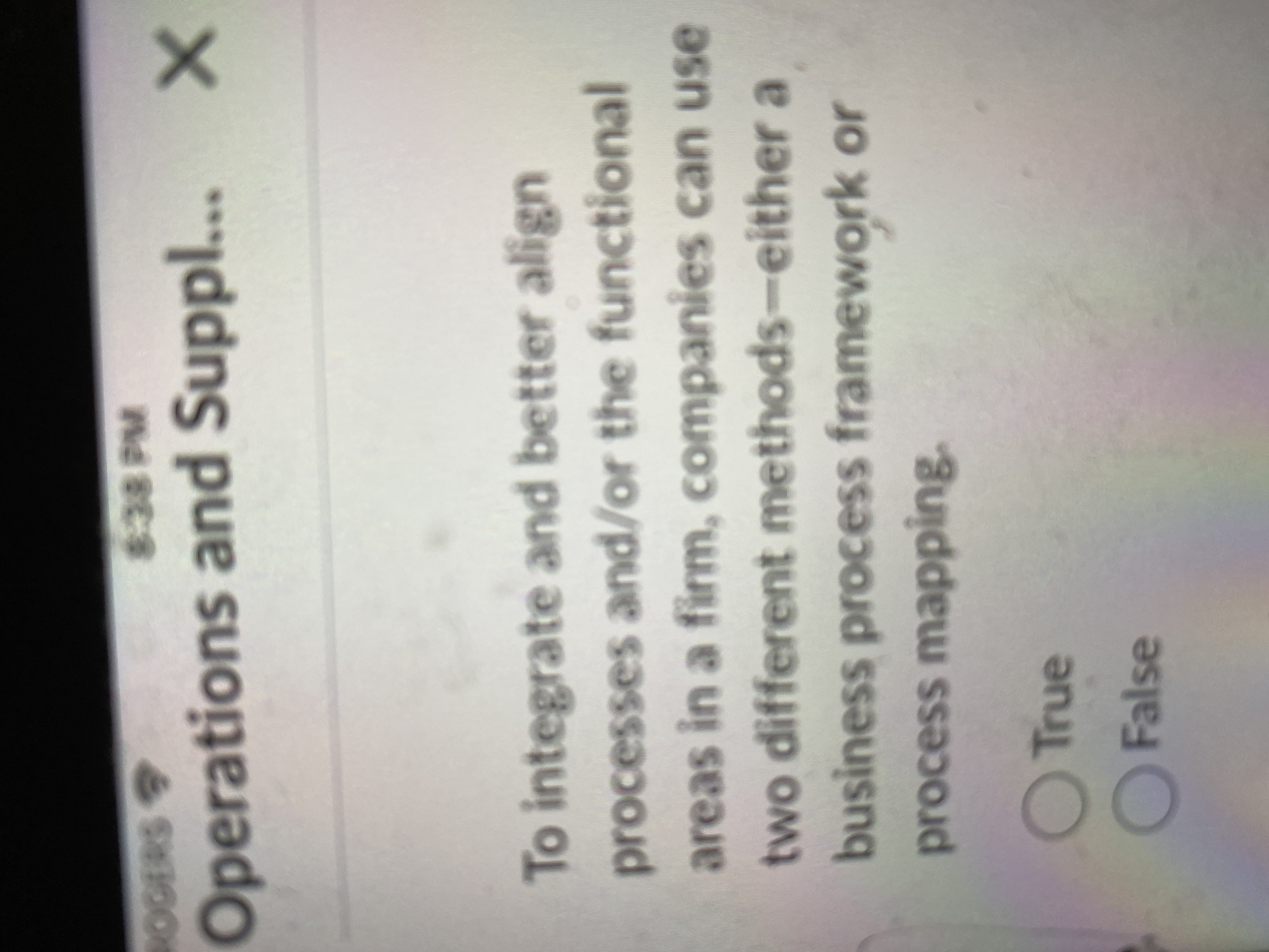  To integrate and better align processes and/or the functional areas in