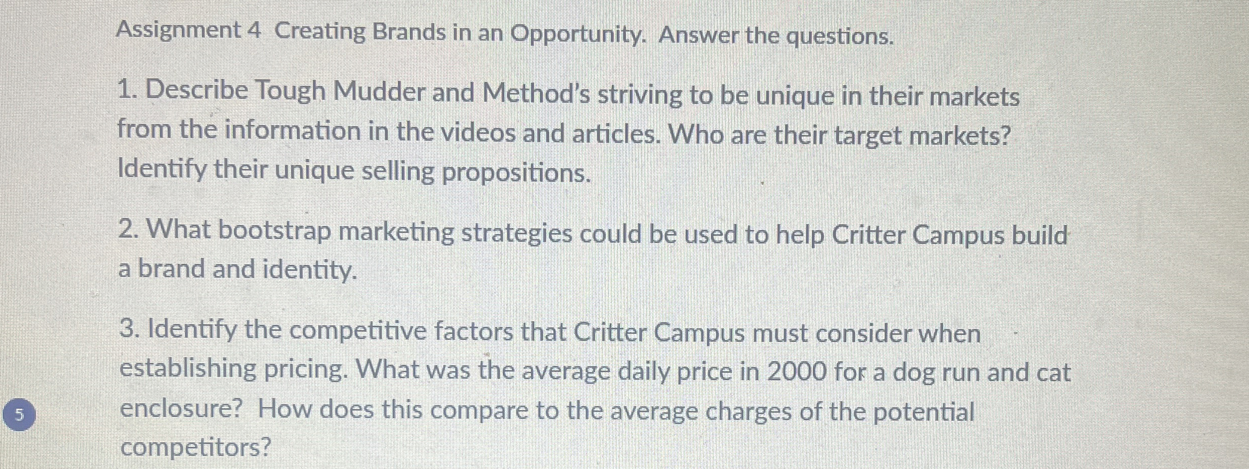  Assignment 4 Creating Brands in an Opportunity. Answer the questions. Describe